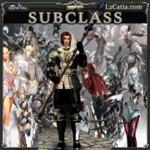 Infografía detallada sobre certificaciones de subclase lineage 2 high five en L2 Catia mostrando iconos de habilidades Barrier y Defense.